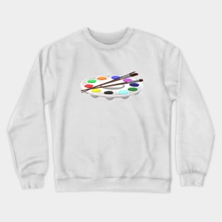 Round Artist Palette with Paints and Paint Brushes (White Background) Crewneck Sweatshirt